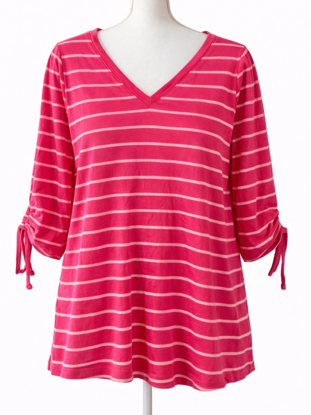Talbots Pink Striped V-Neck Top size XL